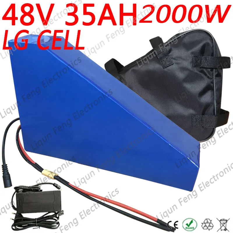 Best 48V 1000W 2000W Triangle Battery pack 48V 35AH electric Bike Battery 48V 34AH lithium Battery use LG cell With 54.6V 2ACharger 0