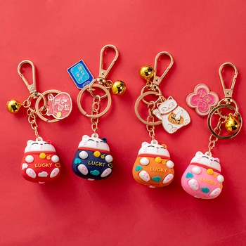 

New Cute Maneki Neko Lucky Cat Fat Plutus Cat Animal Doll Keychains Key Rings Cartoon Women Car Bag Pendant Trinkets Key Chains