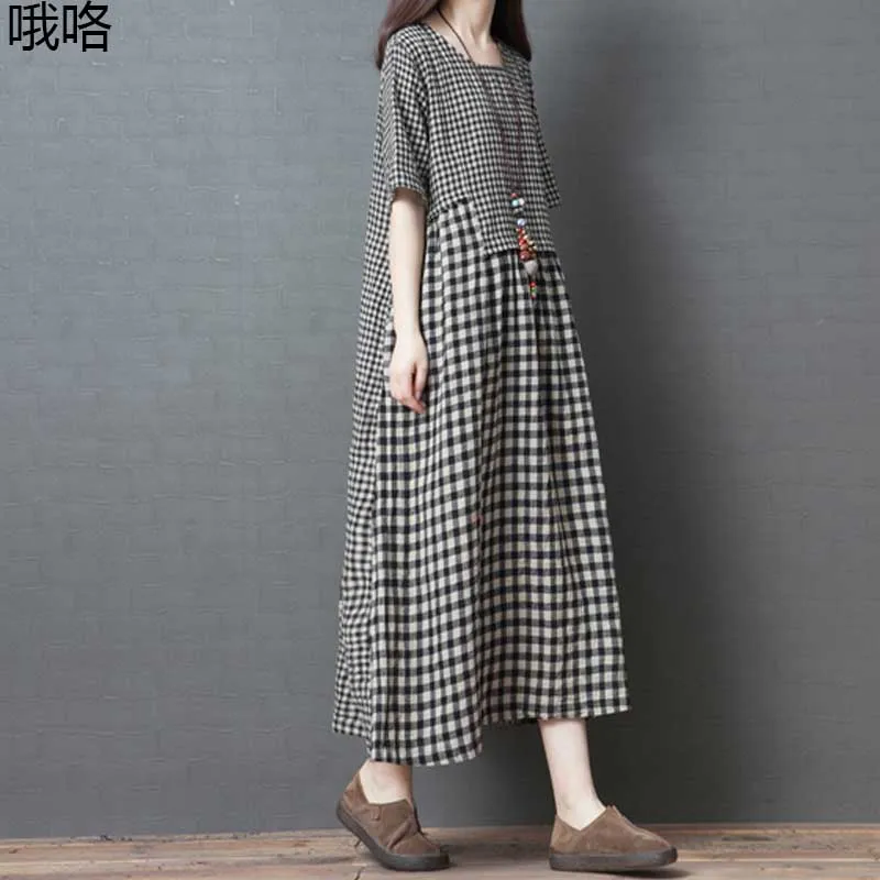 2020 Summer Dress New Korean Loose Plus Size For Women Fashion Irregular Stitching Cotton Linen Plaid Short-Sleeved Robe Dresses
2020 Summer Dress New Korean Loose Plus Size For Women Fashion Irregular Stitching Cotton Linen Plaid Short-Sleeved Robe Dresses