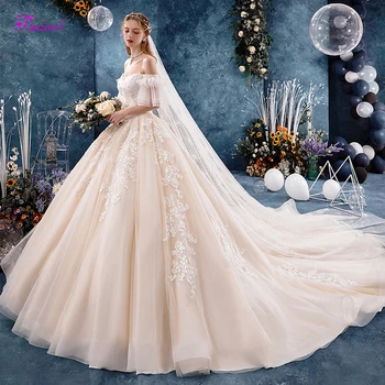 Fsuzwel Elegant Boat Neck Lace Up Ball Gown Wedding Dresses 2020 Chapel Train Appliques Short Sleeve Bride Gown Vestido de Noiva
Fsuzwel Elegant Boat Neck Lace Up Ball Gown Wedding Dresses 2020 Chapel Train Appliques Short Sleeve Bride Gown Vestido de Noiva