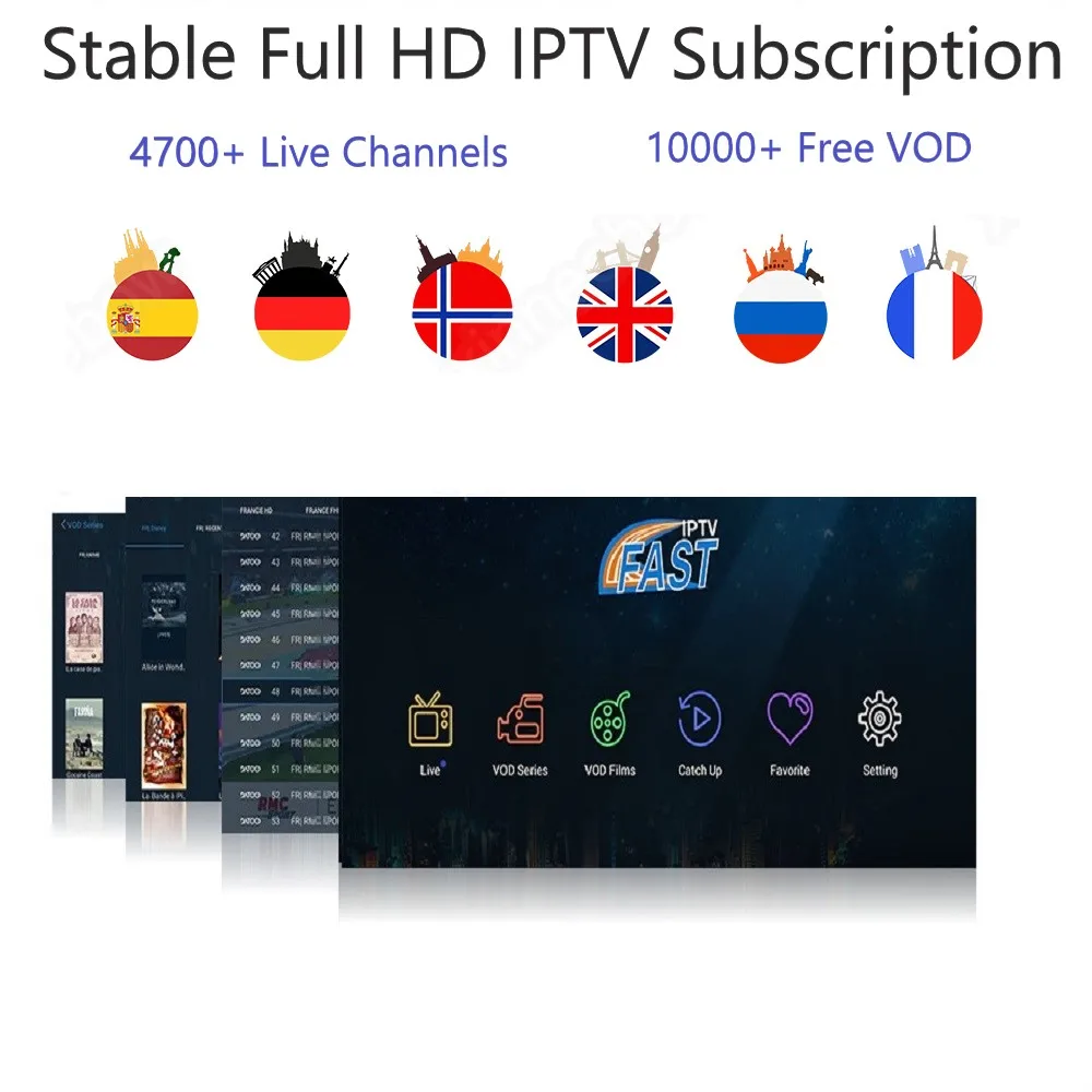 

Stable Full HD IPTV Subscription France Spain Portugal Iptv m3u 4700 Live 10000 VOD Smart TV Android TV Box   