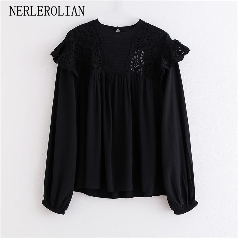 NERLEROLIAN 2019 Women Black Shirts Floral Embroidery Ruffle Long Sleeve Patchwork Top Blouses
NERLEROLIAN 2019 Women Black Shirts Floral Embroidery Ruffle Long Sleeve Patchwork Top Blouses