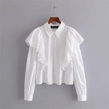 2020 spring women's new lapel long stitching laminated lotus leaf decorative sleeve shirt hollow embroidered poplin shirt
2020 spring women's new lapel long stitching laminated lotus leaf decorative sleeve shirt hollow embroidered poplin shirt