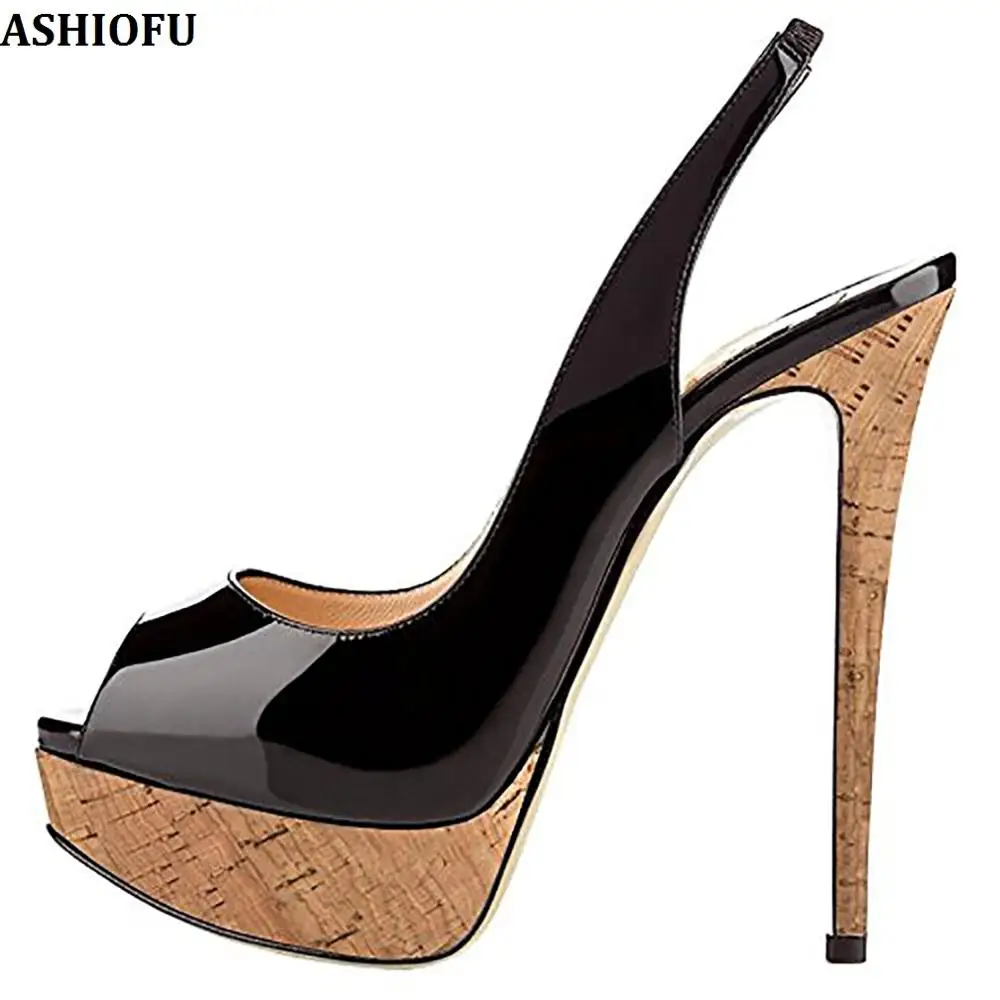 

ASHIOFU New Handmade Hotsale Ladies High Heel Pumps Peep-toe Slingback Party Prom Shoes Stiletto Evening Fashion Court Shoes