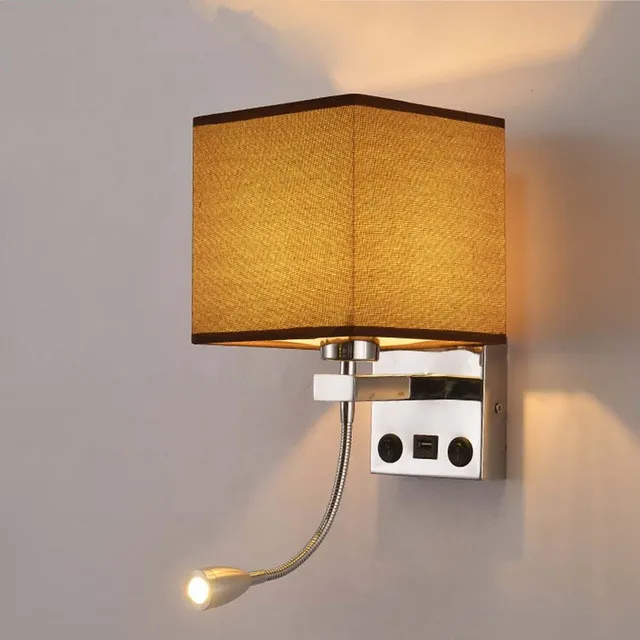 

Modern Indoor LED Wall Lamp Bedside Bedroom Applique Sconce With Switch USB E27 Bulb Interior Headboard Home Hotel Wall Lights