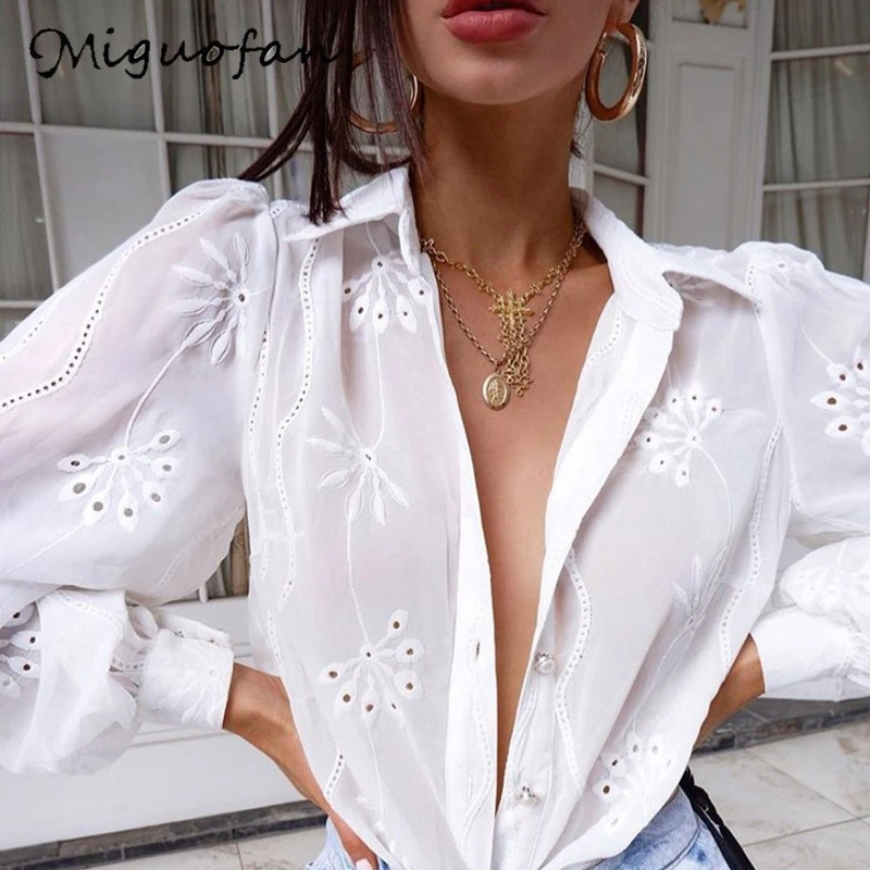 Miguofan белая блузка рубашки с жемчужными пуговицами Офисная Женская женская