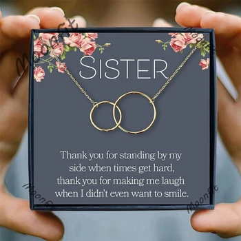 

Sister Necklace Girly Friendship Necklaces for Women Two Interlocking Infinity Circles Gift Best Friend Rose Gold Necklace