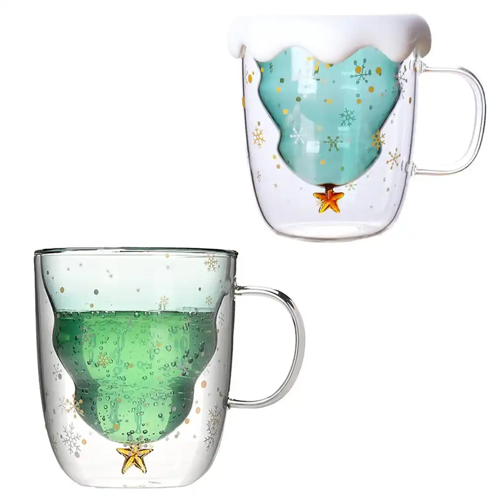 christmas tree glass cup coffee mugs drinking insulation double