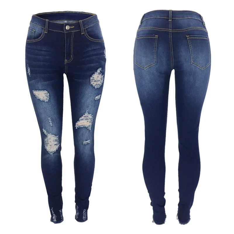 

Autumn Sale 30% Off Dark Blue Skinny Jeans Women Slim Fashion Distressed Female Pencil Pants Ripped Skinny Jeans for Teen Girls