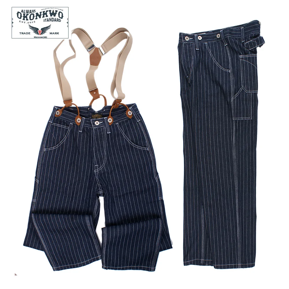 New Products Men's Wide-Leg Stripes Jeans Loose-Fit Railway Bib Overall May Kaji Locomotive Suspender Pants
New Products Men's Wide-Leg Stripes Jeans Loose-Fit Railway Bib Overall May Kaji Locomotive Suspender Pants