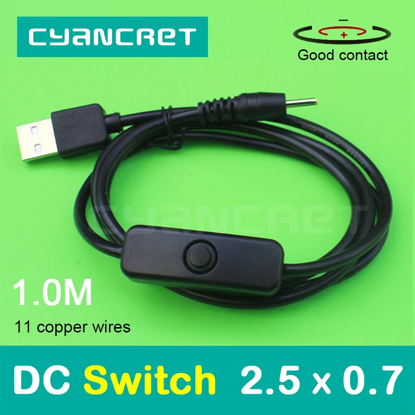 

Power Cable USB to DC with Switch 2.5 x 0.7mm 1.0M 1A Support 5V 9V or 12V Charger Connector for Router TV Box Table Lamp MP4