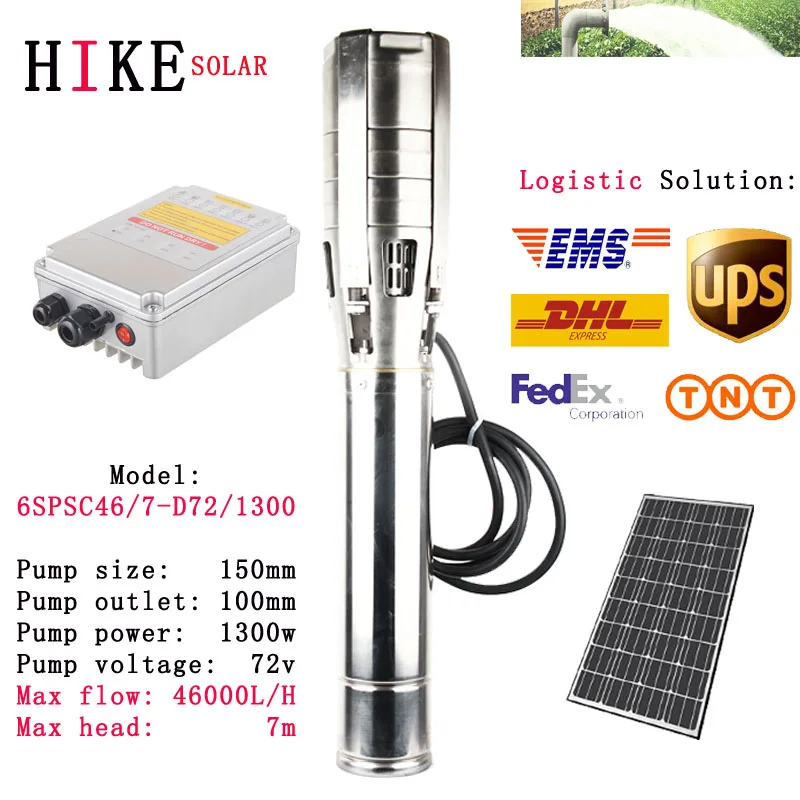 

Hike solar equipment 6" solar water Submersible Max flow 46000litres Centrifugal Solar Pumps For Irrigation 6SPSC46/7-D72/1300