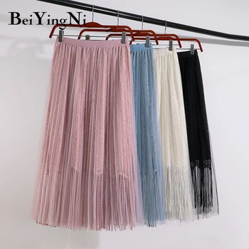 Beiyingni Tulle Skirt Sweet Kawaii Tassel Spring Summer Slim Elastic Waist Pleated Midi Skirts Lace Casual Korean Faldas Mujer
Beiyingni Tulle Skirt Sweet Kawaii Tassel Spring Summer Slim Elastic Waist Pleated Midi Skirts Lace Casual Korean Faldas Mujer