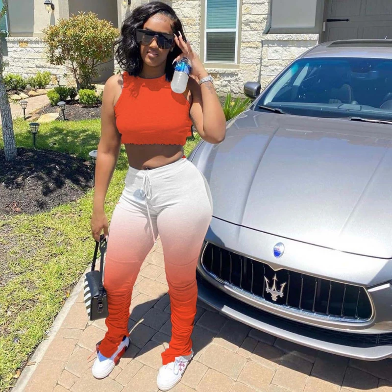 Two Piece Set Women Tracksuit New Summer Gradient Print Crop Top And Split Stacked Leggings Pant Casual Outfits Matching Sets
Two Piece Set Women Tracksuit New Summer Gradient Print Crop Top And Split Stacked Leggings Pant Casual Outfits Matching Sets