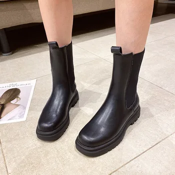 New Black Chelsea Boots Women Round Head Women's Autumn Boots Elastic Short Booties Female Leather Fashion Martin Boots 2021
New Black Chelsea Boots Women Round Head Women's Autumn Boots Elastic Short Booties Female Leather Fashion Martin Boots 2021