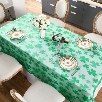 

St. Patrick's Day Tablecloth 60 x 84 Inch Green Clover Embroidered Table Flag Family Dinner Indoor or Outdoor Party Ireland Iris