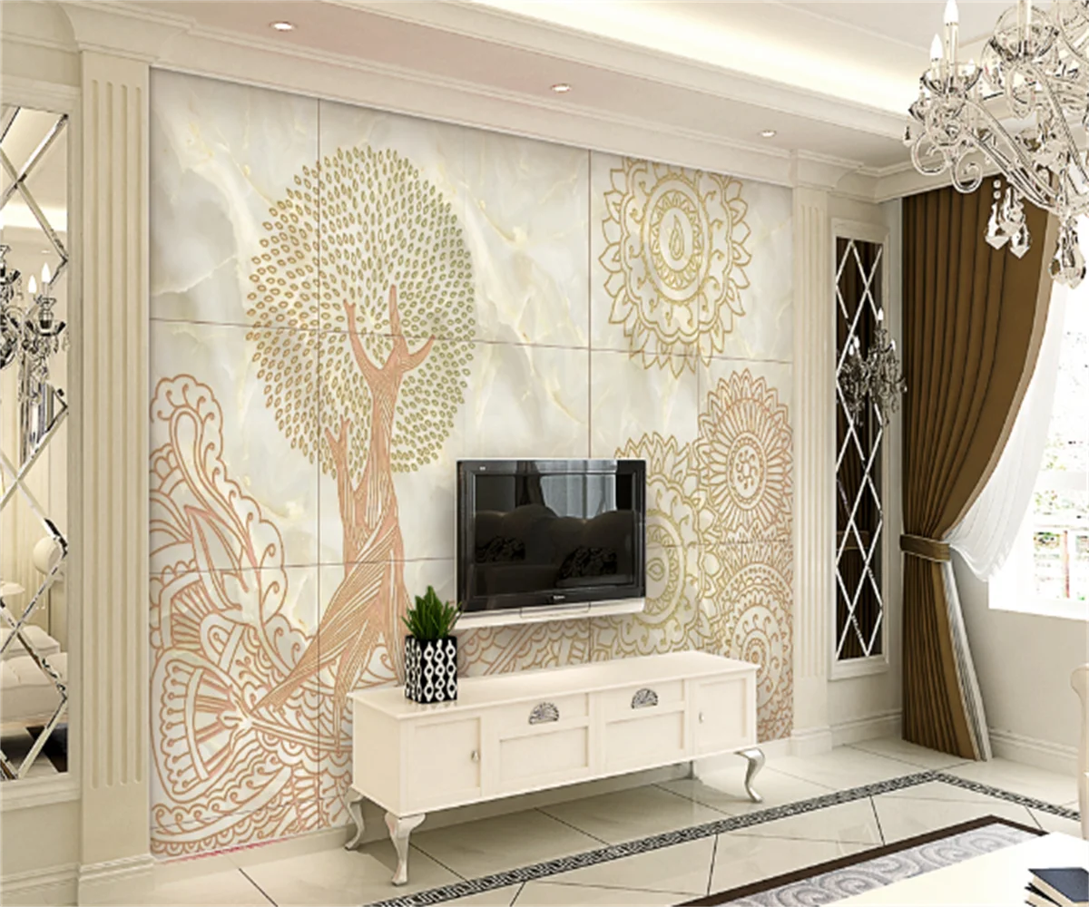 

European parquet imitation marble tile TV background wallpaper 3D photo sofa decoration mural home custom wall painting