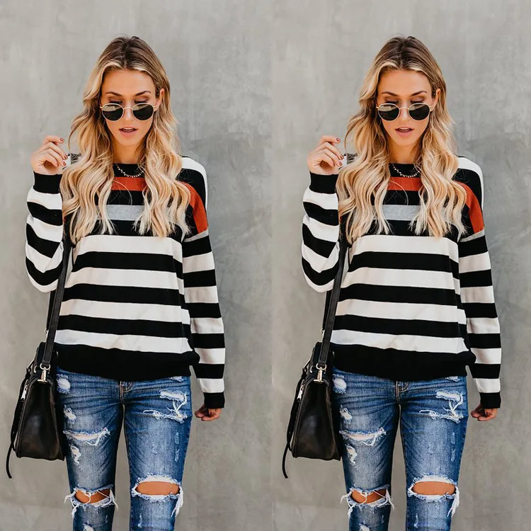 2019 European And American Style Autumn Hot Selling Fashion Stitching Striped Long Sleeve Base Shirt Women casual shirt
2019 European And American Style Autumn Hot Selling Fashion Stitching Striped Long Sleeve Base Shirt Women casual shirt