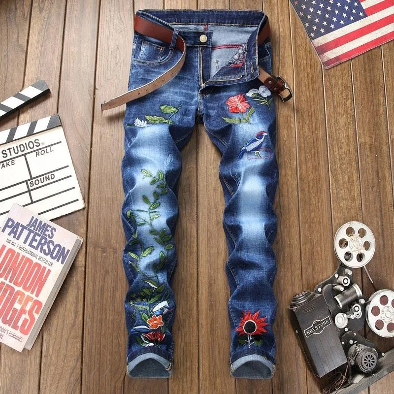 Fashion Elastic Slim Fit Skinny Straight Mens Jeans Pants New Design Chinese Style Chic Embroidery Males Full Length Trousers
Fashion Elastic Slim Fit Skinny Straight Mens Jeans Pants New Design Chinese Style Chic Embroidery Males Full Length Trousers
