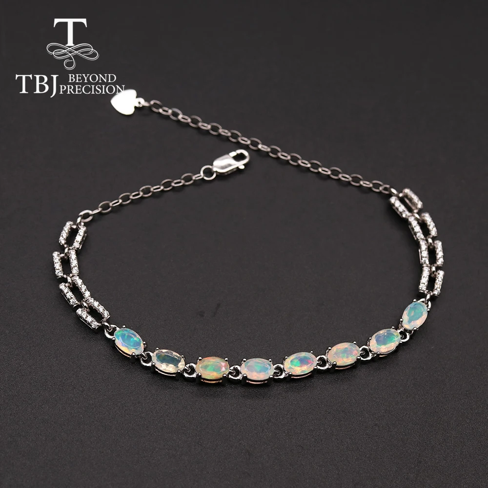 

TBJ,100% 4CT Natural Ethiopia Opal bracelet OVAL 4*6MMnatural Gemstone jewelry white opal 925 sterling silver for women gift