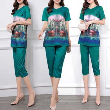 2020 summer women's fashion large size printed loose crop tops+pencil pants suits female plus size green two-piece sets
2020 summer women's fashion large size printed loose crop tops+pencil pants suits female plus size green two-piece sets