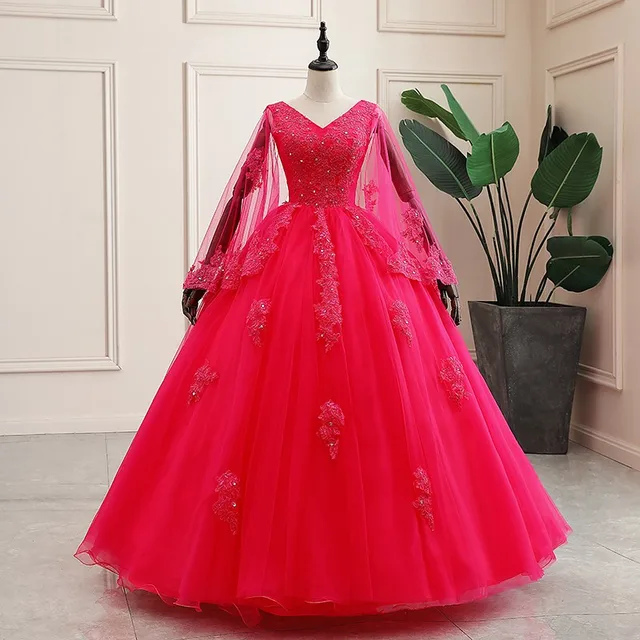 Robes de Quinceanera à manches longues et col en V, robe de Rhen dentelle de luxe, robe de soirée élégante, robe de Rhvintage, taille personnalisée, nouveau, 2021 2