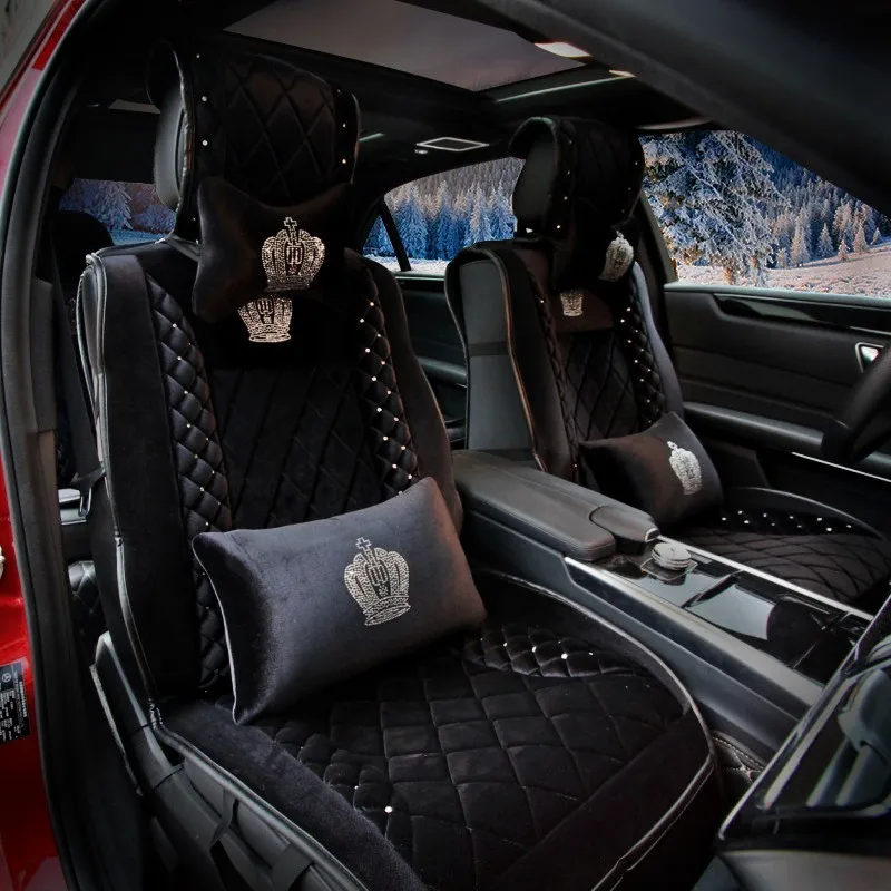 Fashion-Stud-Rhinestone-Plush-Fur-Car-Seat-Covers-Universal-Winter-Bling-Crystal-Crown-Auto-Seat-Cushion-4