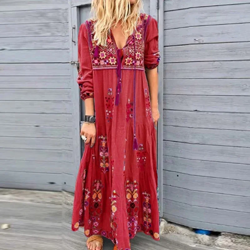 Bohemian Floral Print Maxi Dress Women Plus Size 5XL Long Sleeve Autumn 2019 Loose Female Dresses Beach Vintage Women's Dress
Bohemian Floral Print Maxi Dress Women Plus Size 5XL Long Sleeve Autumn 2019 Loose Female Dresses Beach Vintage Women's Dress