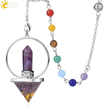 CSJA Natural Stone Pyramid Pendulums for Dowsing 7 Chakra Chain Energy Converter Silver-color Crystal Pendant Reiki Jewelry G423
CSJA Natural Stone Pyramid Pendulums for Dowsing 7 Chakra Chain Energy Converter Silver-color Crystal Pendant Reiki Jewelry G423
