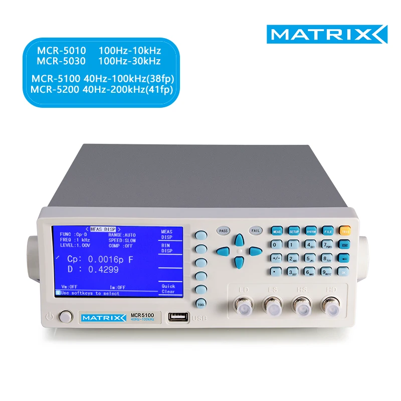 Digital Lcr-Meter Tester Bench MCR5010 5030 5100 5200 for Inductance Capacitance Resistance Measuring 40Hz~200KHz MATRIX Tester
Digital Lcr-Meter Tester Bench MCR5010 5030 5100 5200 for Inductance Capacitance Resistance Measuring 40Hz~200KHz MATRIX Tester