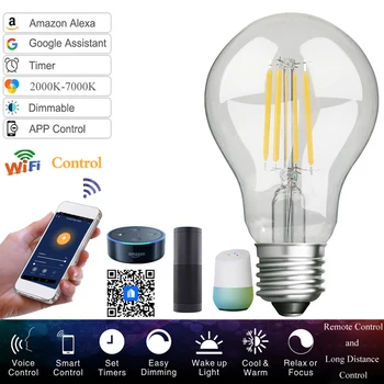 E27 WiFi Smart Light Bulb Dimmable LED Tungsten Lamp Home Remote Mobile Voice Control Timing Compatible with Alexa Google
E27 WiFi Smart Light Bulb Dimmable LED Tungsten Lamp Home Remote Mobile Voice Control Timing Compatible with Alexa Google