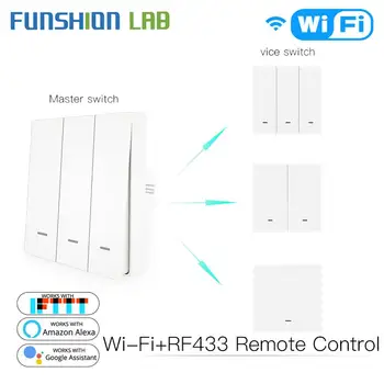 WiFi+RF433 Smart Wall Light Switch Push Button Transmitter Smart life/Tuya App Remote Control Works with Alexa Google Home
WiFi+RF433 Smart Wall Light Switch Push Button Transmitter Smart life/Tuya App Remote Control Works with Alexa Google Home