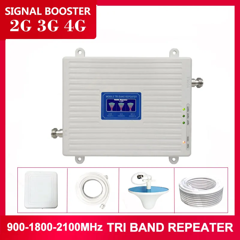 

2G 3G 4G Tri Band Mobile Signal Amplifier Cellular signal Booster LTE Cell phone Repeater GSM DCS WCDMA 900 1800 2100 Set