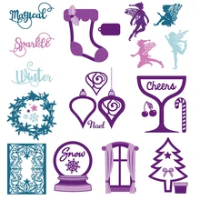 Meias de natal Árvores Guirlanda Bola De Cristal Elf Cortina Palavras Morre De Corte De Metal para Cartões de Papel Scrapbooking DIY Craft New 2019(China)