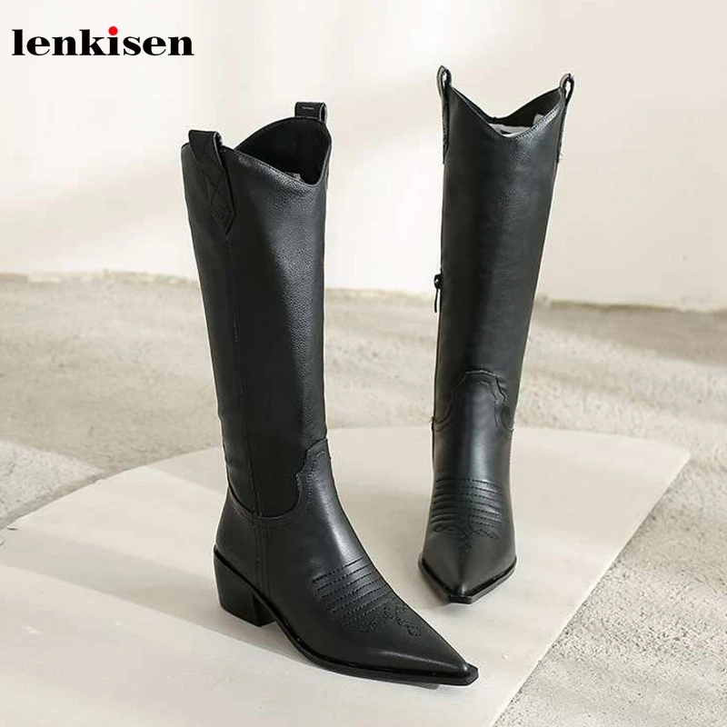 Lenkisen genuine leather embroidered pointed toe high heels solid side zip winter super warm leisure women knee high boots L30
Lenkisen genuine leather embroidered pointed toe high heels solid side zip winter super warm leisure women knee high boots L30