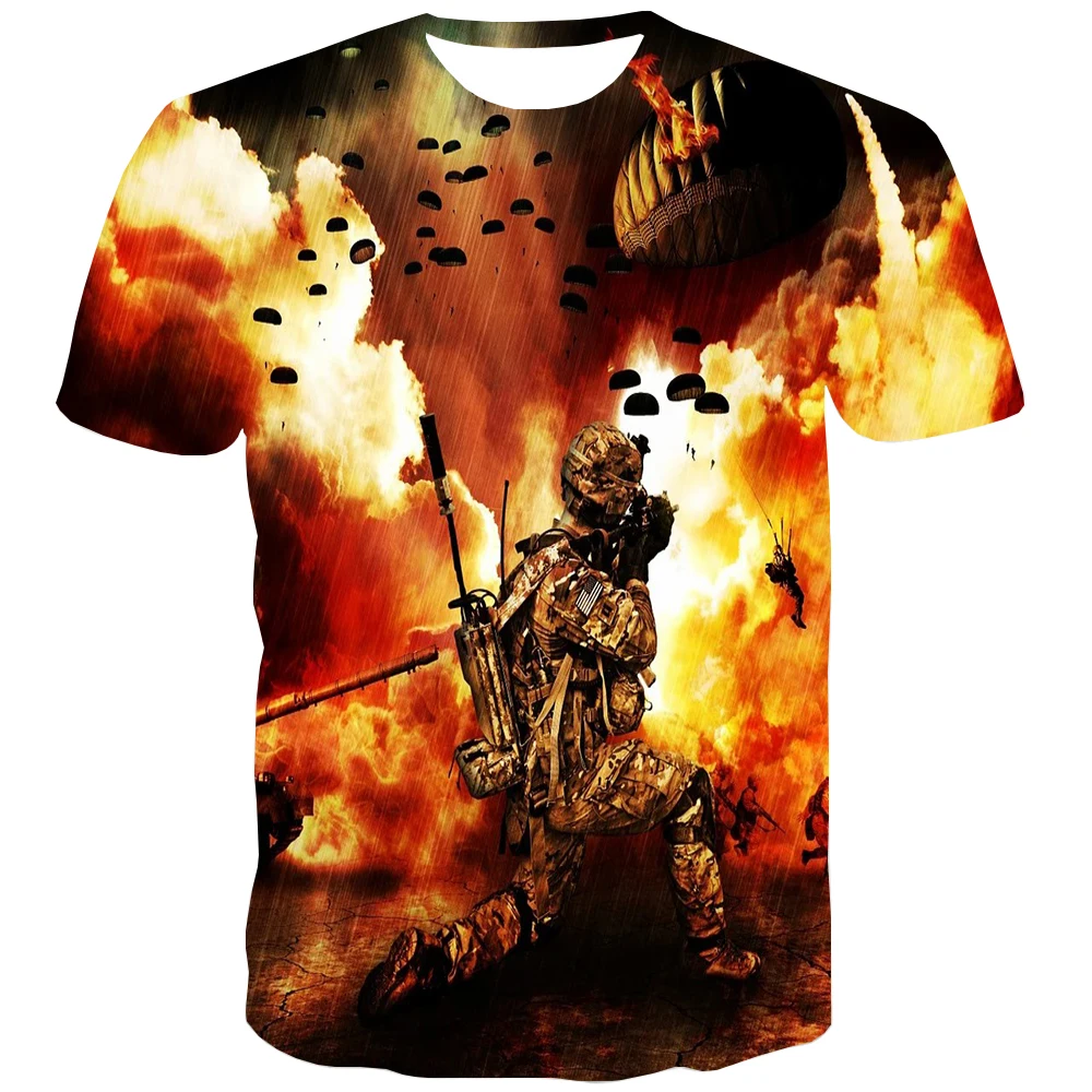 

UNEY War T Shirt For Men US Size Soldier Shirts Boom Short Sleeve Men/Woman Tees Boy Flame Round neck Tops