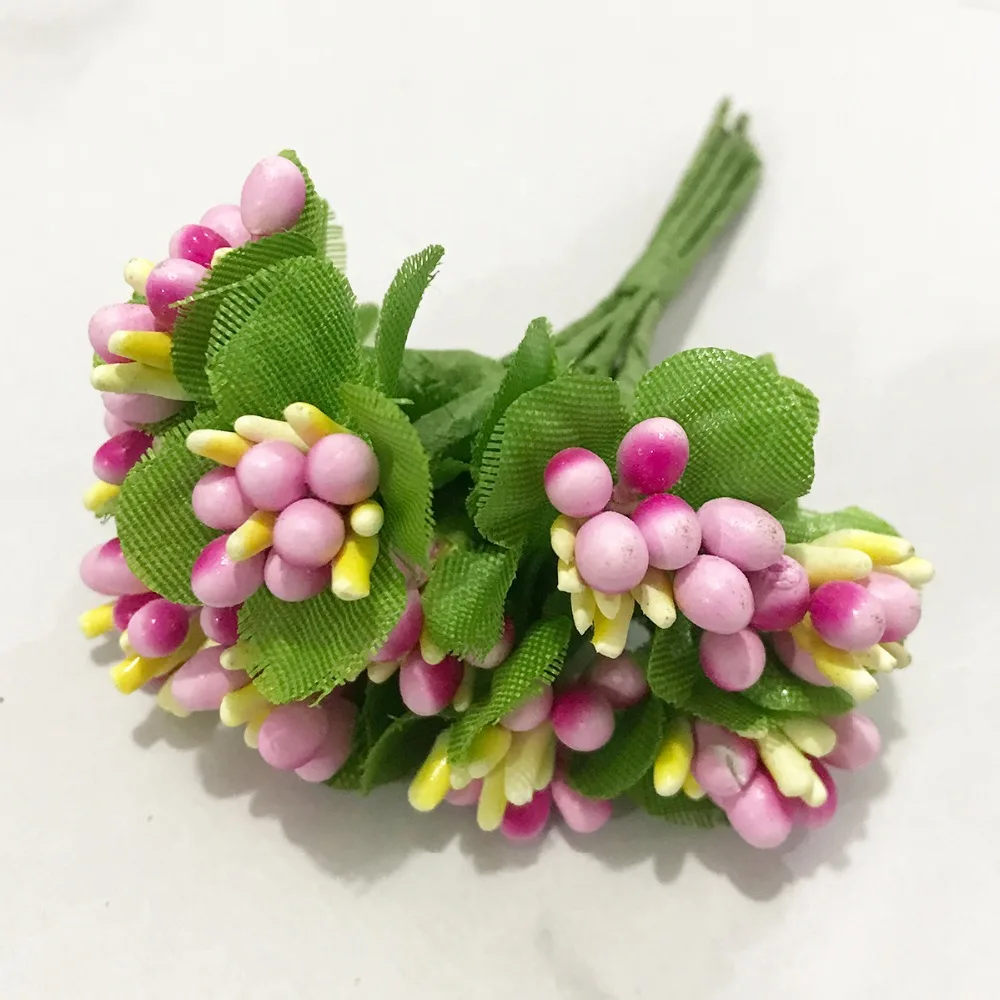 Description Picture 3 of item6/8/10/12/24/200pcs Pink Hybrid Flower Cherry Stamen Berries Bundle DIY Cake Christmas Wedding Gift Box Wreaths Decor