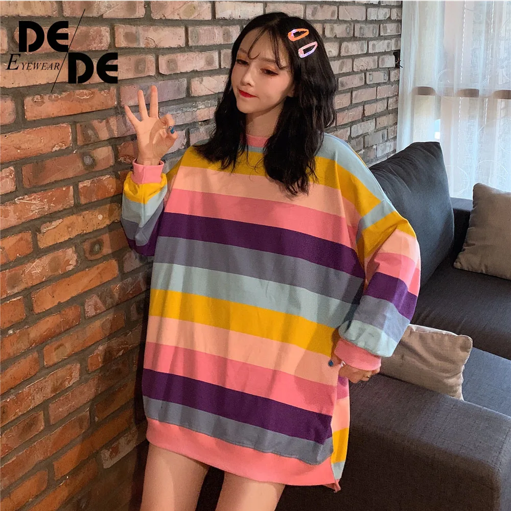 2019 Rainbow Striped Sweatshirt Long Sleeve Harajuku Hoodie Women Sweatshirt Loose Women Pullover Top 
2019 Rainbow Striped Sweatshirt Long Sleeve Harajuku Hoodie Women Sweatshirt Loose Women Pullover Top