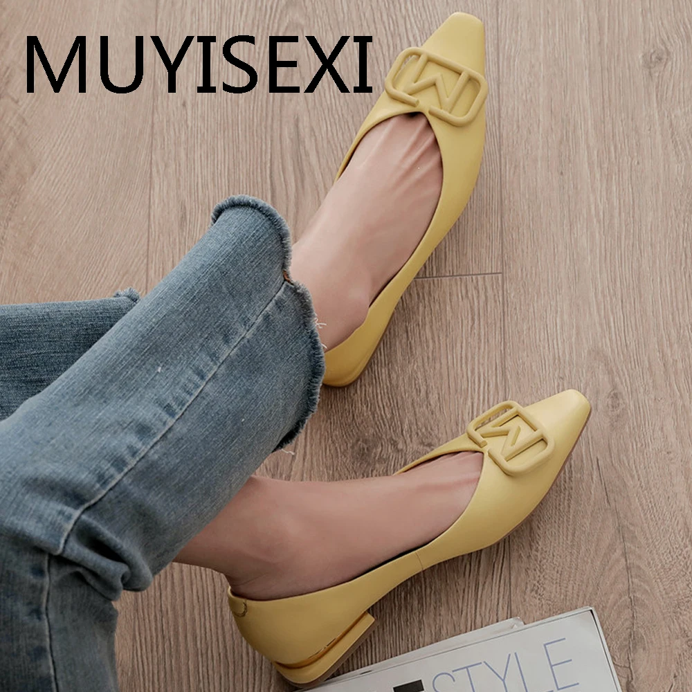Фото Yellow brand shoes shallow 2cm low heel women slip on elegant office lady spring beige genuine leather GN16 MUYISEXI | Обувь