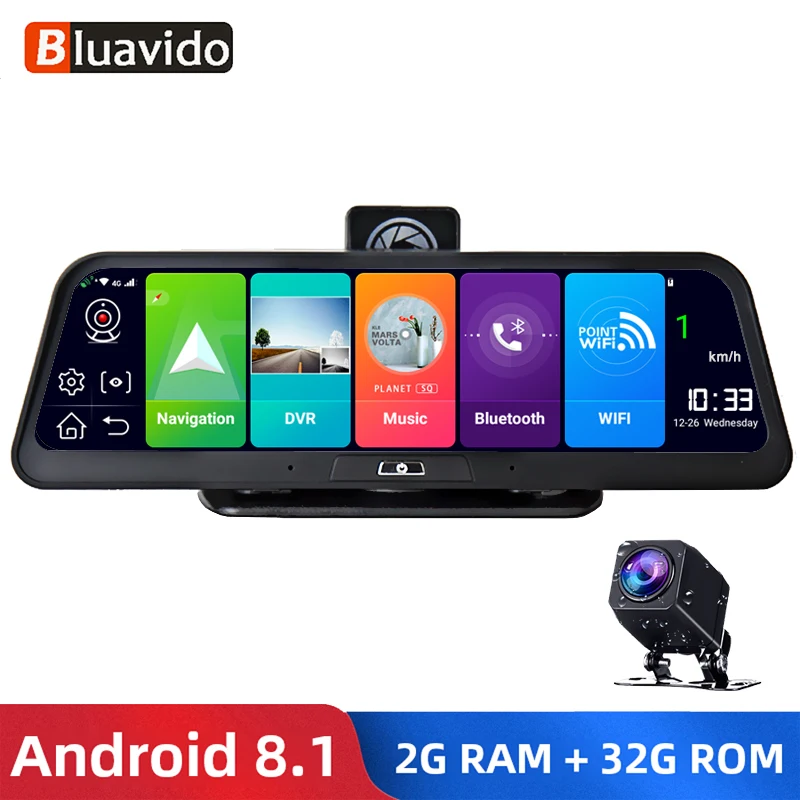 Автомобильный видеорегистратор Bluavido 10 &quotIPS 4G ADAS Android GPS навигация FHD 1080P с двумя