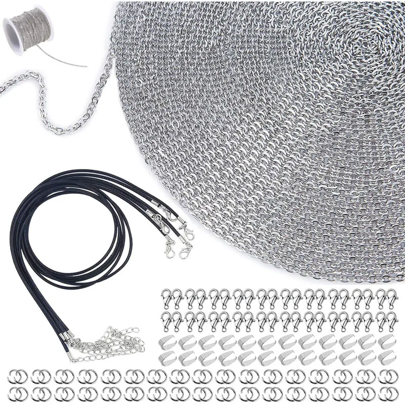 100 Jump Rings 30 Lobster Clasps 5 Waxed Necklace Cords 10 Feet Kit Stainless Steel Chain for Jewelry Bracelet Making Repair
100 Jump Rings 30 Lobster Clasps 5 Waxed Necklace Cords 10 Feet Kit Stainless Steel Chain for Jewelry Bracelet Making Repair