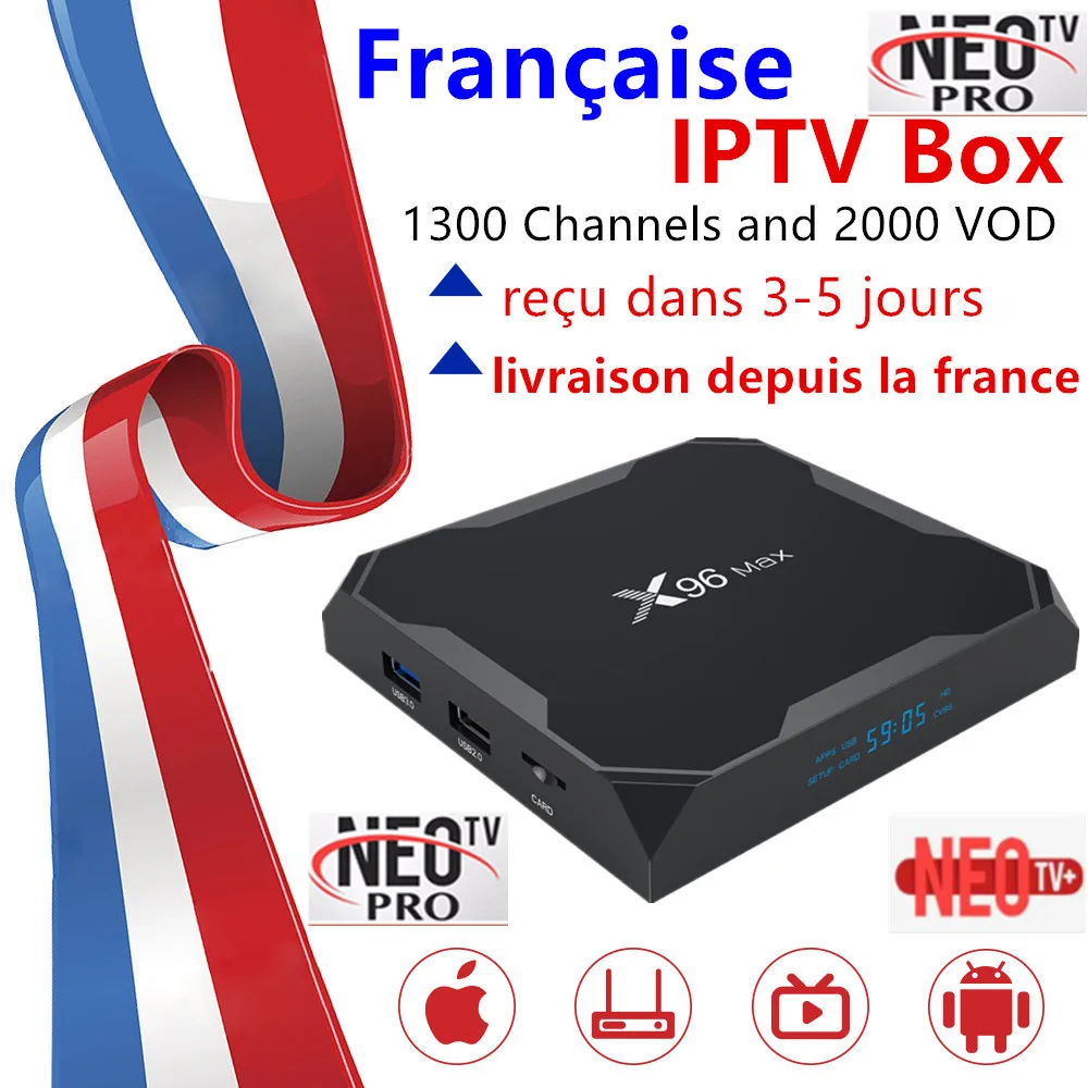 French IPTV Box X96 MAX Android 8.1 TV Box 1 Year Neo subscription 1300 Live channels French Arabic Belgium Europe Smart TV box
French IPTV Box X96 MAX Android 8.1 TV Box 1 Year Neo subscription 1300 Live channels French Arabic Belgium Europe Smart TV box