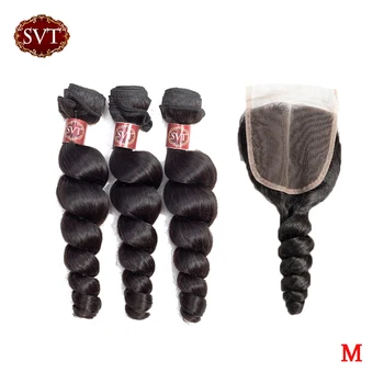 SVT Hair Indian Loose Wave Bundles With Closure 4Pcs/Lot 8-26" Middle Ratio Non-Remy Human Hair Bundles With Lace Closure
SVT Hair Indian Loose Wave Bundles With Closure 4Pcs/Lot 8-26" Middle Ratio Non-Remy Human Hair Bundles With Lace Closure