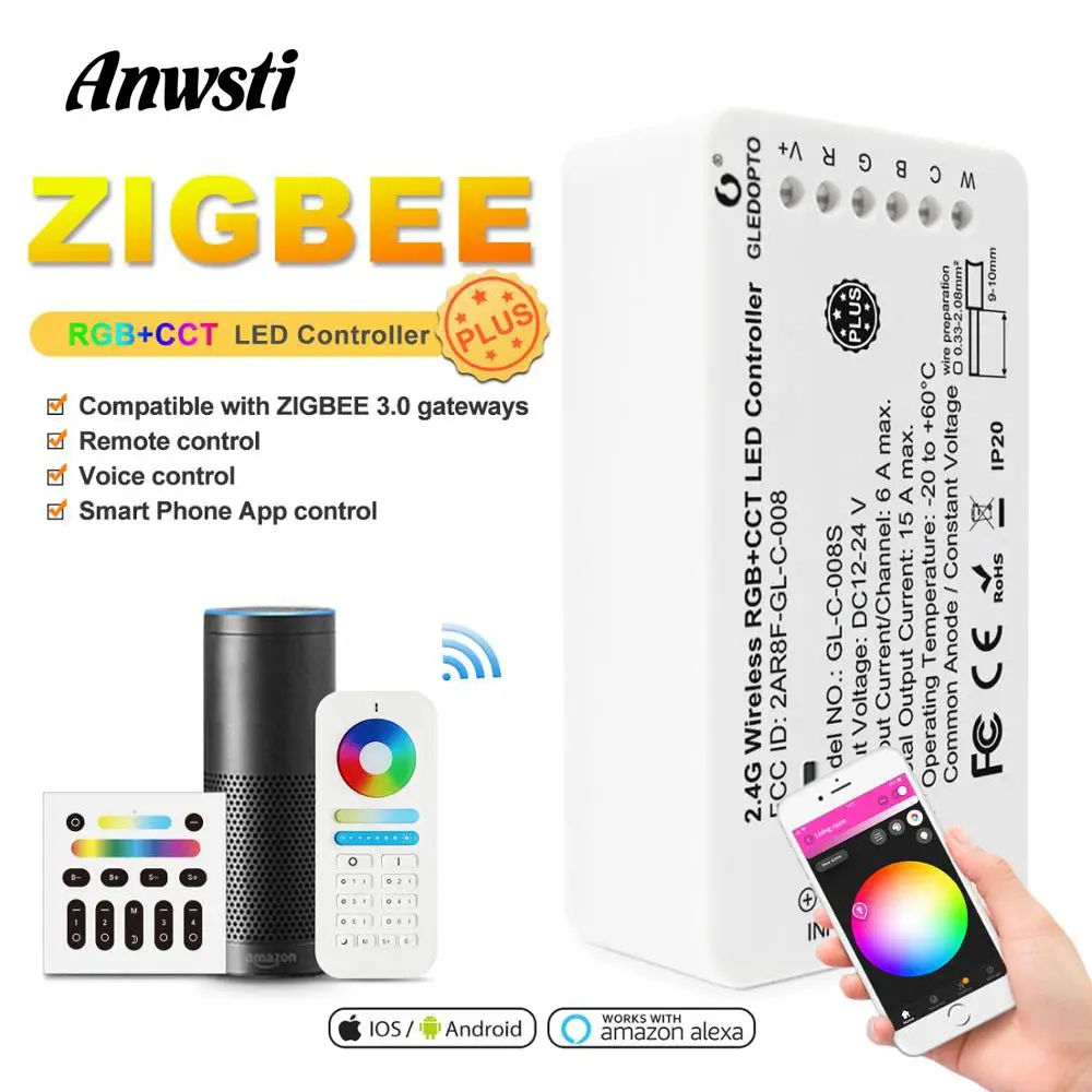 Zigbee Smart RGBCCT LED Controller Plus Work with Echo Plus Zigbee 3.0 Gateway Remote APP Phone Control 24V 12V RGBWW Controller
Zigbee Smart RGBCCT LED Controller Plus Work with Echo Plus Zigbee 3.0 Gateway Remote APP Phone Control 24V 12V RGBWW Controller