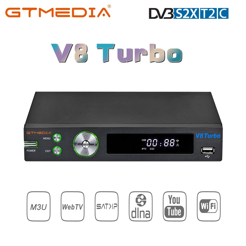 NEW GTMEDIA V8 Turbo DVB-S2/S2X/T2/Cable/J.83B Satellite Receiver WIFI H.265 Support CA card slot and multi-room upgrade V8 Pro2
NEW GTMEDIA V8 Turbo DVB-S2/S2X/T2/Cable/J.83B Satellite Receiver WIFI H.265 Support CA card slot and multi-room upgrade V8 Pro2