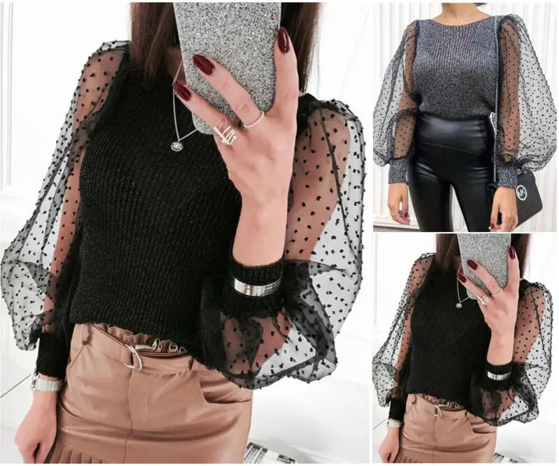 Fashion Womens Turtle Neck See-through Sheer Mesh Casual Pullover Lady Transparent Dot Long Puff Sleeve Slim Fit Sweater Tops
Fashion Womens Turtle Neck See-through Sheer Mesh Casual Pullover Lady Transparent Dot Long Puff Sleeve Slim Fit Sweater Tops