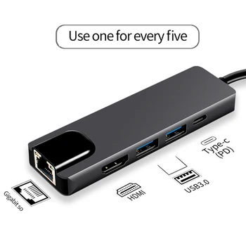 5 in 1 USB C Hub to Gigabit Ethernet Rj45 Lan 4K USB Type C Hub Hdmi Adapter for Mac book Pro Thunderbolt 3 USB-C Charger PD
5 in 1 USB C Hub to Gigabit Ethernet Rj45 Lan 4K USB Type C Hub Hdmi Adapter for Mac book Pro Thunderbolt 3 USB-C Charger PD