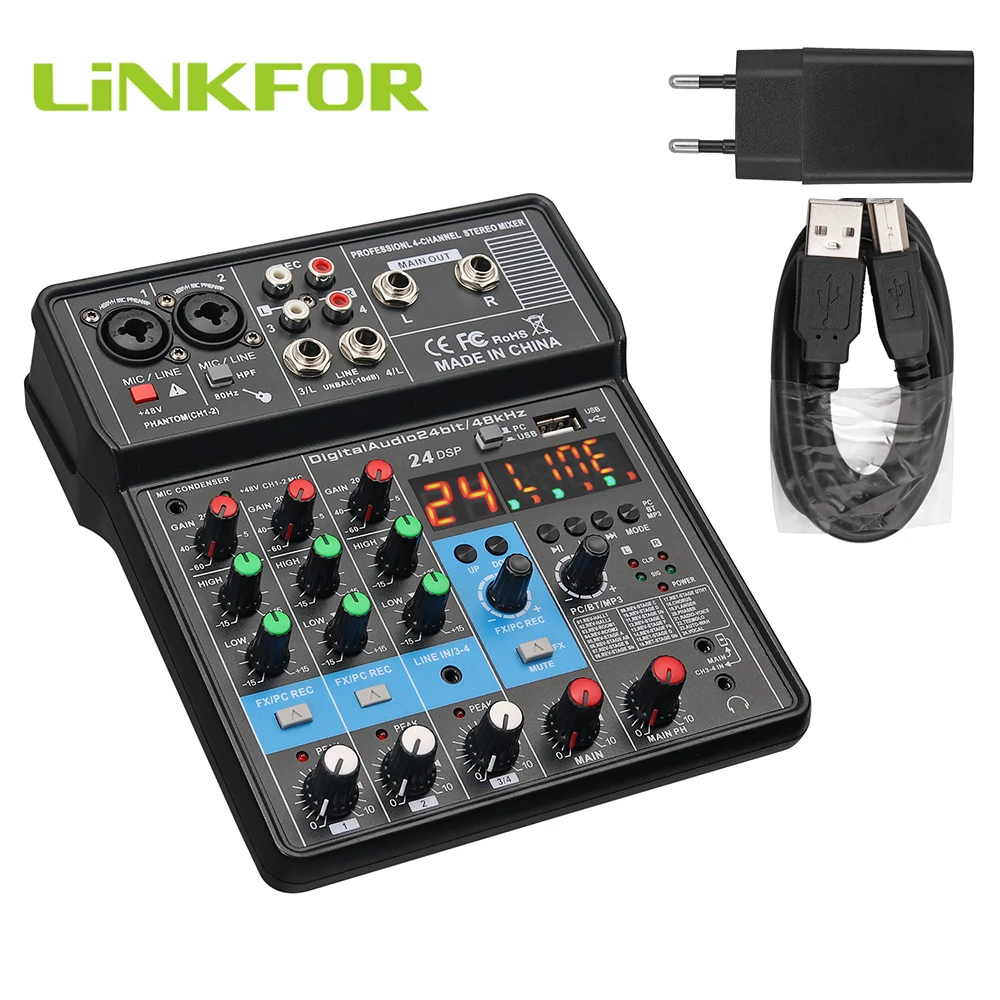 LiNKFOR 4 Channel Wireless Audio Mixer Stage Level Analog Mixer with Digital Sound 24 DSP USB MP3 Computer In 48V Phantom Power
LiNKFOR 4 Channel Wireless Audio Mixer Stage Level Analog Mixer with Digital Sound 24 DSP USB MP3 Computer In 48V Phantom Power