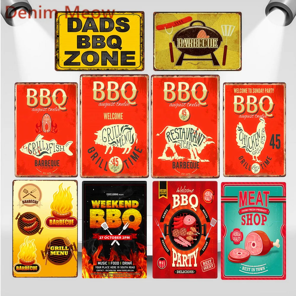 Dad's BBQ Zone Vintage Barbeque Party Metal Sign Grill Time Wall Art Poster for Bar Pub Kitchen Retro Printing Home Decor WY81 | Дом и сад