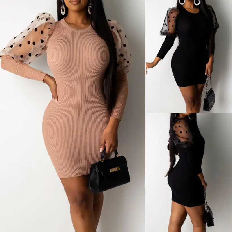 Womens Mesh Ladies Party Bodycon Casual Polka Dots Puff Sleeve Wrap Jumper Mini Dress Female Spring Autumn Clothing
Womens Mesh Ladies Party Bodycon Casual Polka Dots Puff Sleeve Wrap Jumper Mini Dress Female Spring Autumn Clothing
